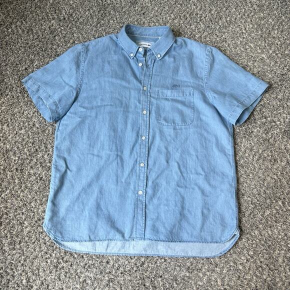 Lacoste ShortSleeve Denim Shirt Polo Mens Size L EU 42 Button Down Casual - Picture 1 of 5